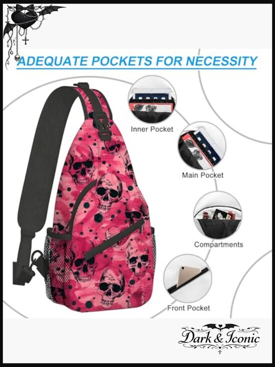 Pink Skull Pattern Crossbody Backpack Lightweight Hiking Daypack main image 4
